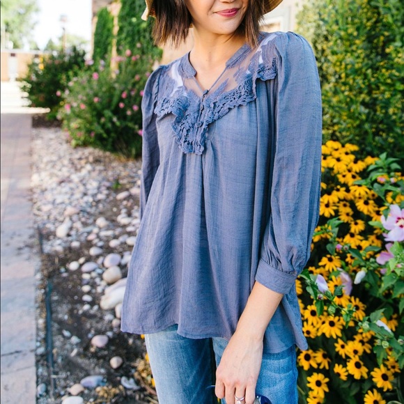 Dash of Pink Tops - Lace Delight Blouse In Steel Grey